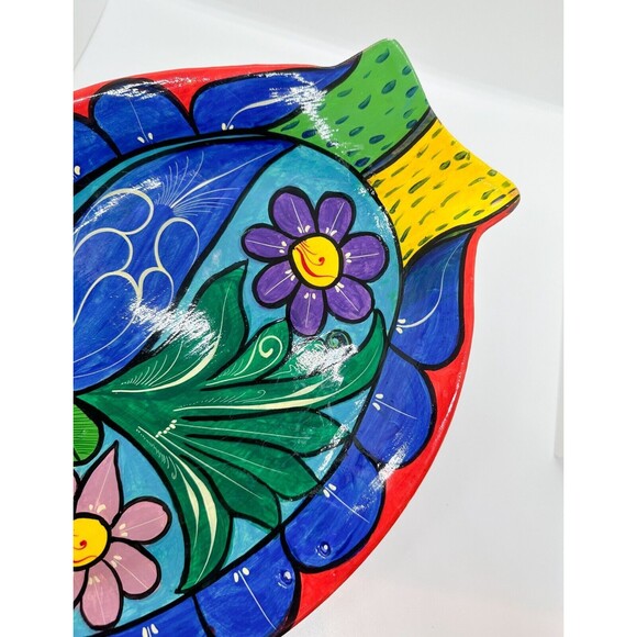 Vintage Handmade Talavera Terracotta Fish Serving Platter Plate Hand Painted - Picture 6 of 9